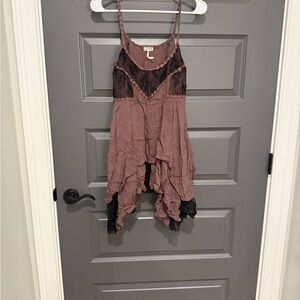 Free People Intimates Lace Trim Layered Asymmetrical Tank Tunic